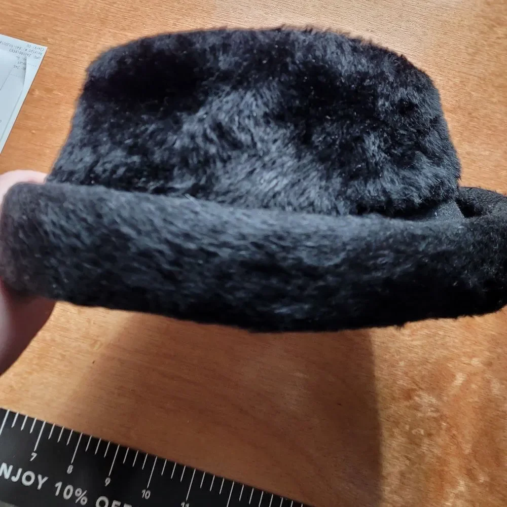 VINTAGE 50s Musketeer black furry flat top fedora‎ rolled brim bucket hat - Picture 7 of 8